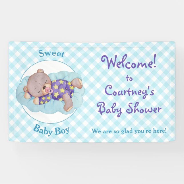 Teddy Bear Boy Sleeping Baby Shower Banner (Horizontal)