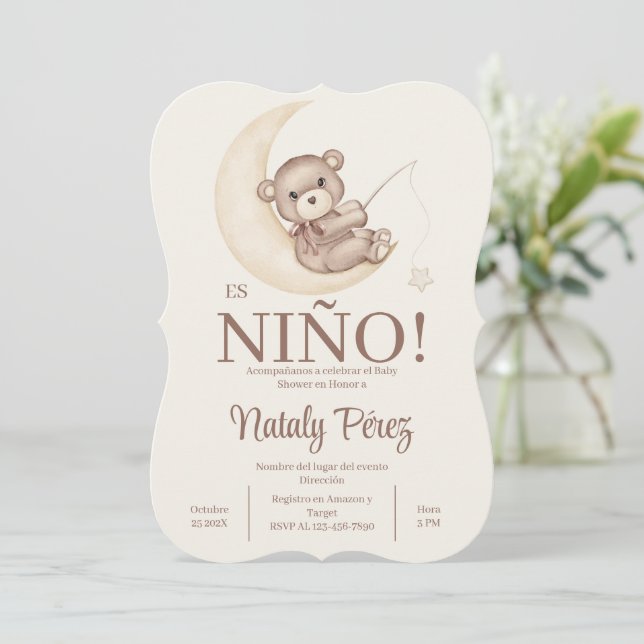 Teddy Bear Boy Spanish Invitation (Standing Front)
