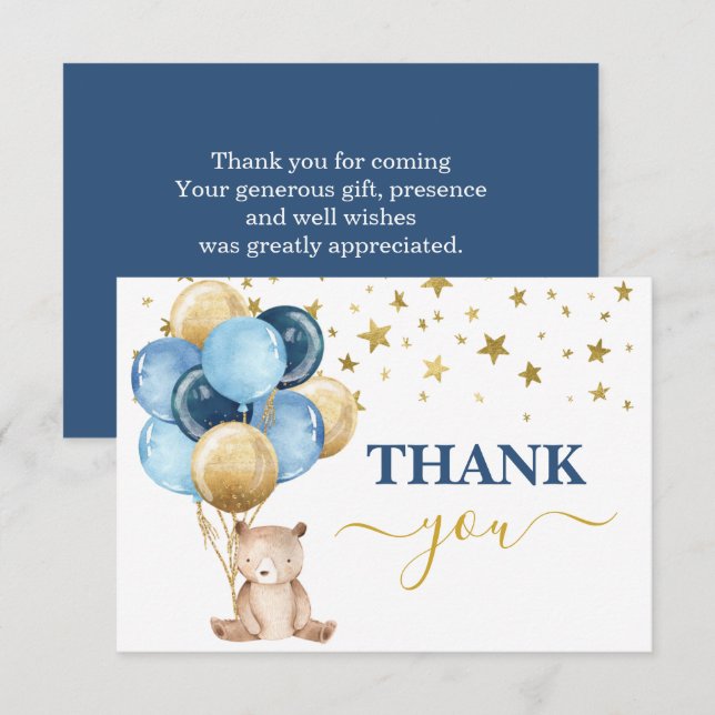 Teddy Bear Boy thank you Card (Front/Back)