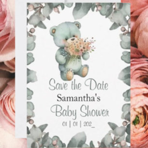 Teddy Bear Boy Watercolor Baby Shower  Invitation