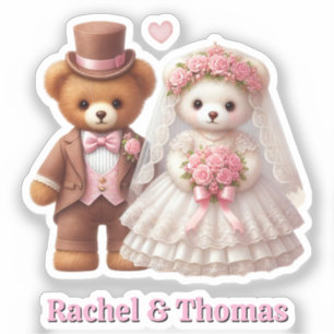 Teddy Bear Bride And Groom Pink Wedding Customise