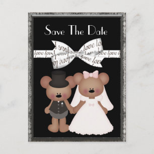 Teddy Bear Bride & Groom Wedding Announcement Postcard