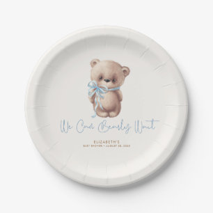 Teddy Bear Brown and Blue Baby Shower Paper Plate