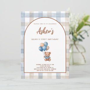 Teddy Bear Brown And Blue Birthday Party Invitation