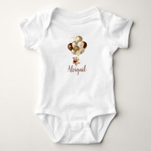 Teddy Bear Brown and Gold Balloons  Baby Bodysuit