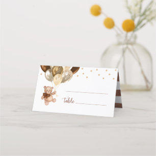 Teddy Bear Brown and Gold Balloons Baby Shower Place Card