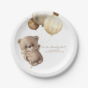 Teddy Bear Brown and Gold Boho Baby Shower Paper Plate