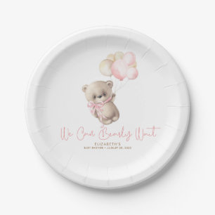 Teddy Bear Brown and Pink Baby Shower Paper Plate