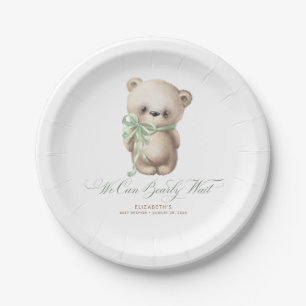 Teddy Bear Brown and Sage Baby Shower Paper Plate
