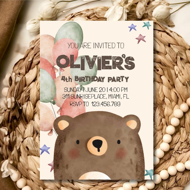 Teddy bear brown any age birthday invitation card (Creator Uploaded)