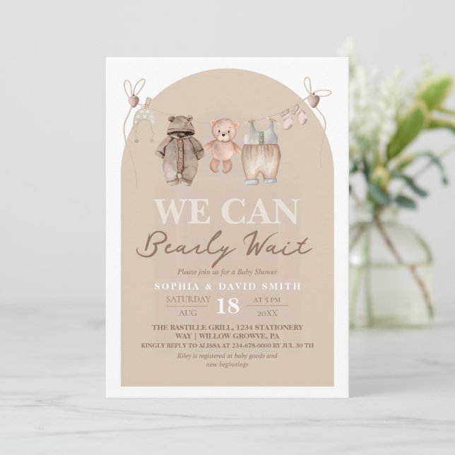 Teddy Bear Brown Baby Shower  Invitation (Standing Front)