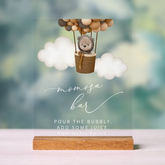 Teddy Bear, Brown Balloons, Baby Shower Momosa Bar Acrylic Sign (Neutral)