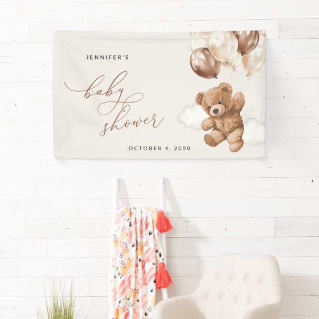Teddy Bear, Brown Balloons, Baby Shower Welcome Banner (Insitu)