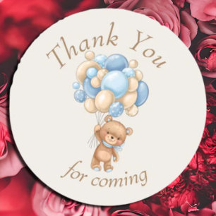 Teddy Bear Brown Balloons Thank You Classic Round Sticker