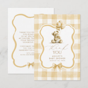 Teddy Bear Brown Gingham Cute Thank You Card
