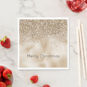 Teddy Bear Brown Gold Glam Glitter Christmas Napkin
