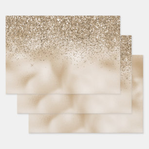 Teddy Bear Brown Gold Glam Glitter Christmas Wrapping Paper Sheet