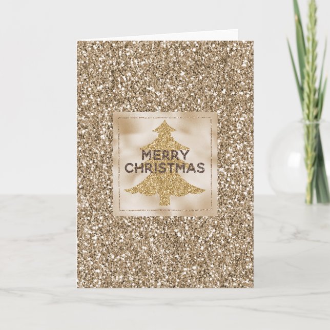 Teddy Bear Brown Gold Glitter Christmas Card (Front)