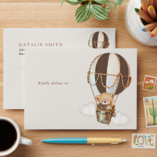 Teddy Bear, Brown Hot Air Balloon, Baby Shower Envelope