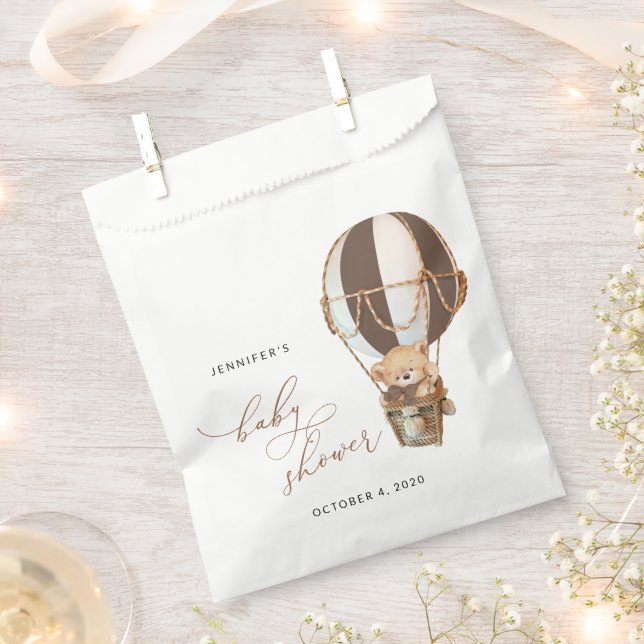 Teddy Bear, Brown Hot Air Balloon, Baby Shower Favour Bags (Clipped)