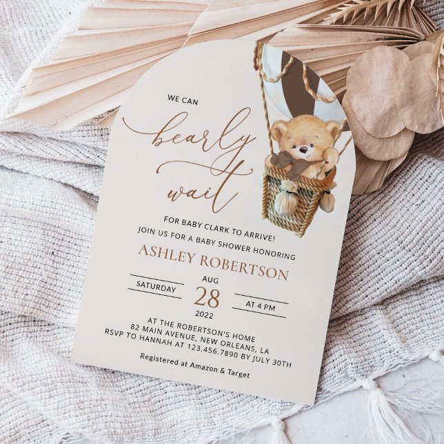 Teddy Bear, Brown Hot Air Balloon, Baby Shower Invitation (Creator Uploaded)