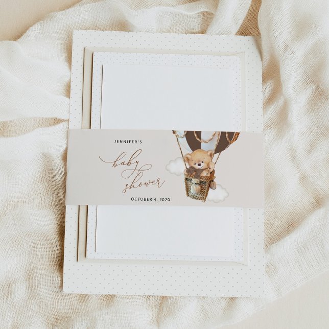 Teddy Bear, Brown Hot Air Balloon, Baby Shower Invitation Belly Band (Creator Uploaded)