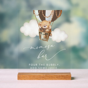 Teddy Bear, Brown Hot Air Balloon, Momosa Bar Acrylic Sign