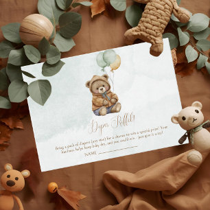 Teddy Bear Brown Sage Green Balloons Baby Enclosure Card