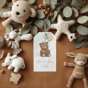 Teddy Bear Brown Sage Green Balloons Baby Gift Tags