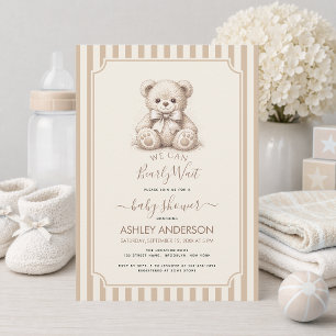 Teddy Bear & Brown Stripes Baby Shower Bearly Wait Invitation