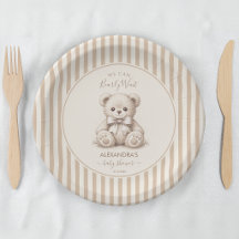Teddy Bear & Brown Stripes Bearly Wait Baby Shower