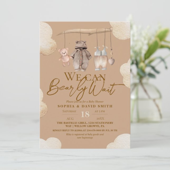 Teddy Bear Brown Woodland Baby Shower Invitation (Standing Front)