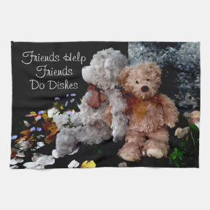 Teddy Bear Buddies- Friends help friends do dishes Tea Towel