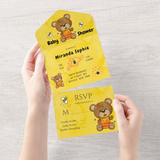 Teddy Bear Bumblebee Honey Baby Shower  All In One Invitation (Tearaway)