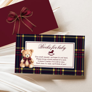 Teddy Bear Burgundy Bow Plaid Books for baby Enclosure Card