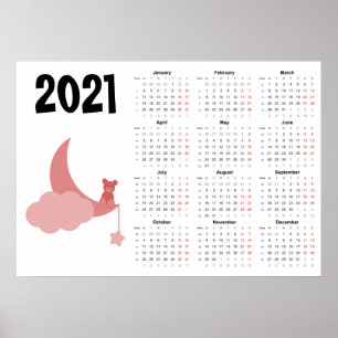 Teddy bear Calendar 2021 Poster - Monday start