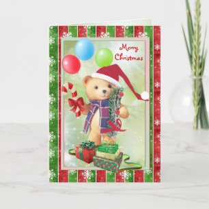Teddy bear, candy cane and christmas presents Card