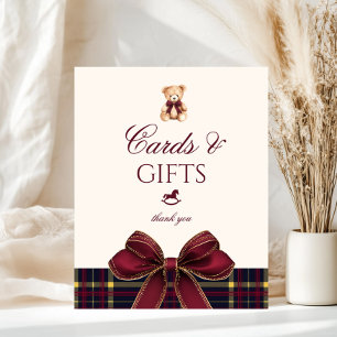 Teddy Bear Cards and Gifts Red Bow Plaid Poster