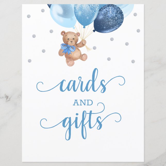 Teddy Bear Cards and Gifts Table Sign Baby Shower (Front)
