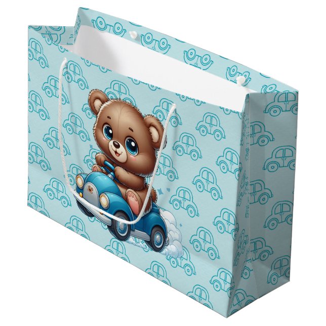 Teddy Bear Cars Large Gift Bag (Front Angled)