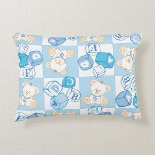 Teddy bear checked pattern decorative cushion