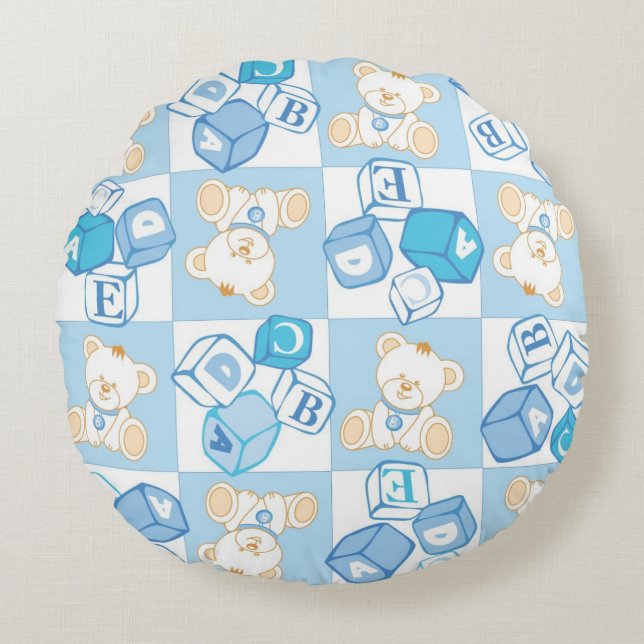 Teddy bear checked pattern round cushion (Front)
