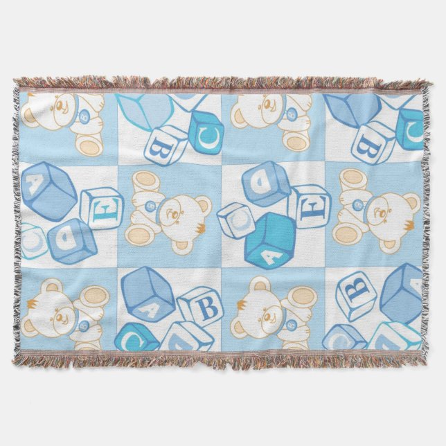 Teddy bear checked pattern throw blanket (Front)