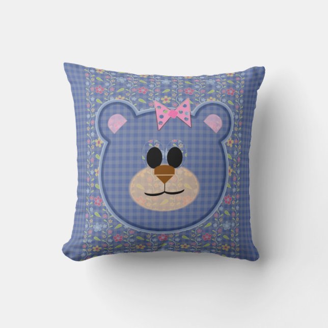 Teddy Bear, Checks and Florals Cushion (Front)