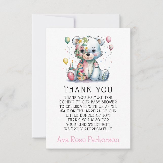 Teddy Bear Chic Girl Baby Shower Thank You  (Front)