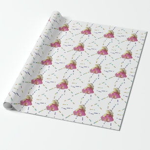 Teddy bear child girl pink party birthday gift wrapping paper