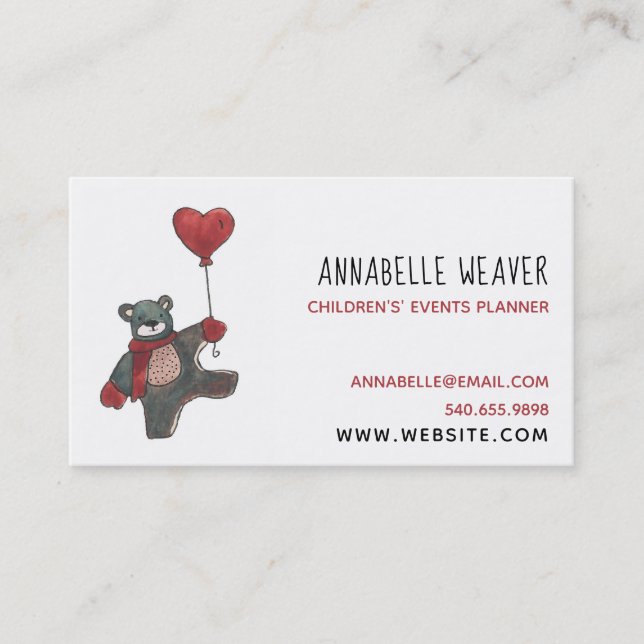 Teddy Bear Childrens Event Planner Business Card (Front)