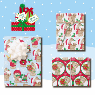 Teddy Bear Christmas 3 Coordinating Wrapping Paper Sheet