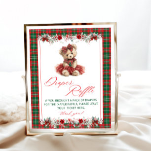 Teddy Bear Christmas Baby Shower Diaper Raffle Poster