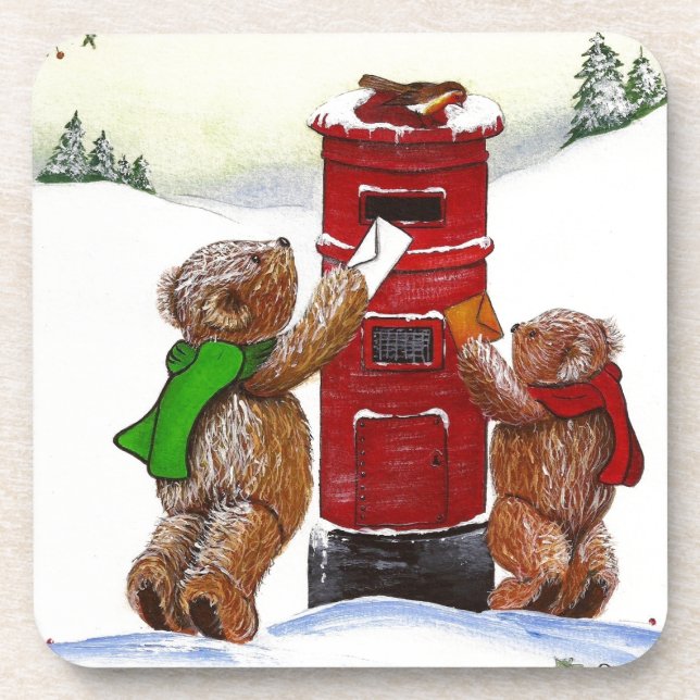 Teddy Bear Christmas Card Coaster (Front)